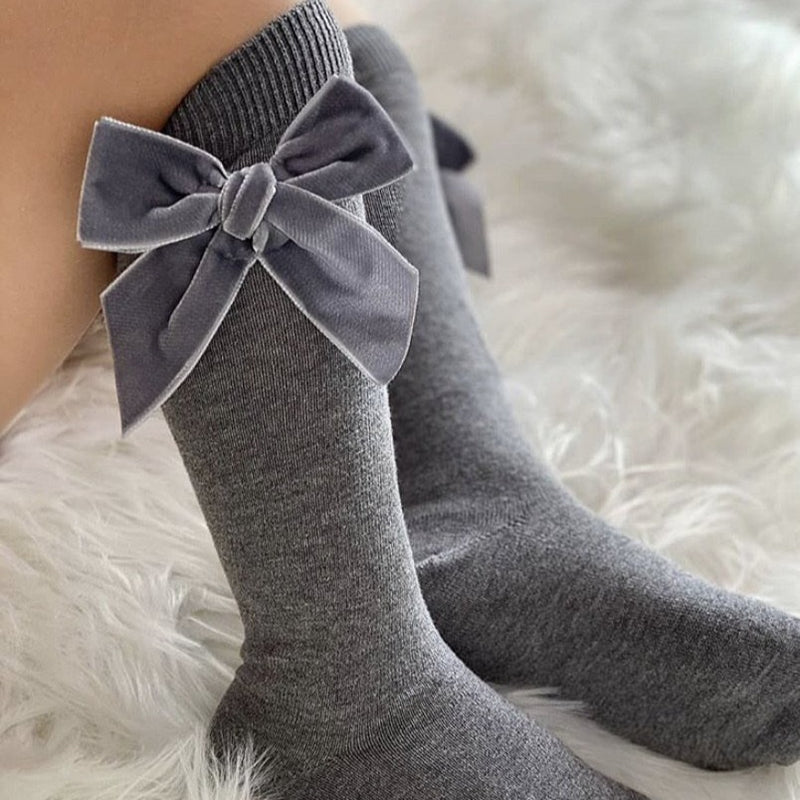 CONDOR Grey Velvet Bow Sock