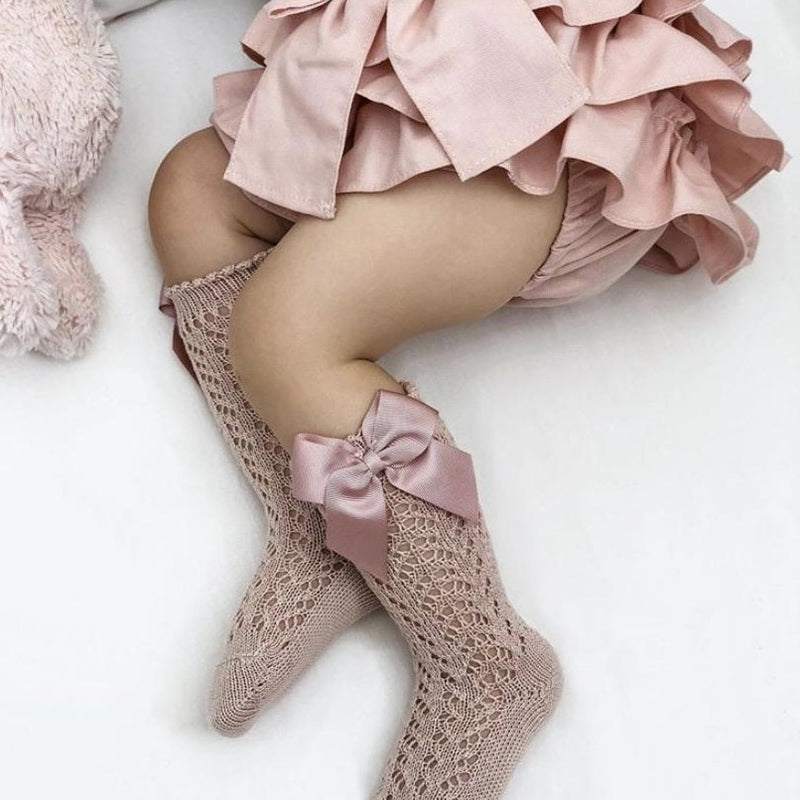 CONDOR Old Rose Openwork Knee High Sock with Bow