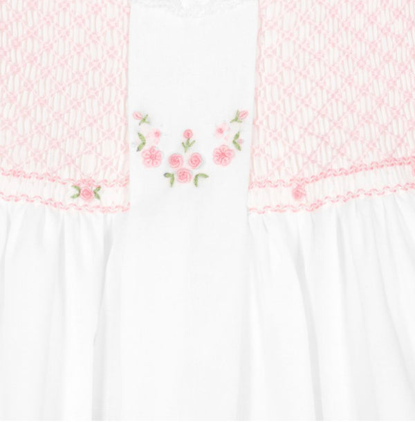 SARAH LOUISE White & Pink Hand Smocked Dress