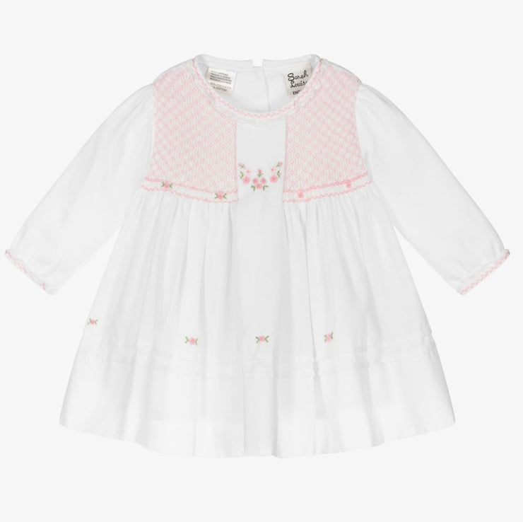 SARAH LOUISE White & Pink Hand Smocked Dress