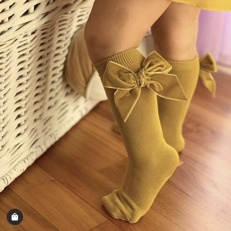 CONDOR Mustard Velvet Bow Sock