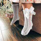 CONDOR White Openwork Knee High Sock with Bow