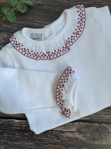 BABIDU Long Sleeve Bodysuit with burgundy embroidered trim