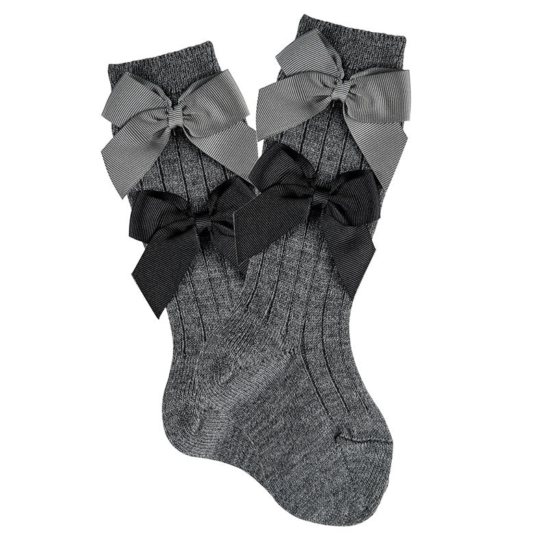 CONDOR Grey Wool Blend Double Bow Socks