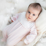 DEOLINDA Baby Pink Velour Babygrow
